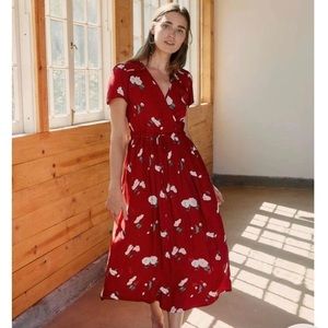 Christy Dawn Crimson Floral Dawn Dress V-Neck Midi